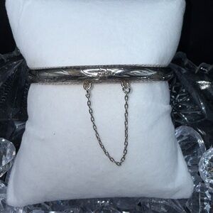 Elegant Silver .925 Bracelet with Chain vintage hinged bangle